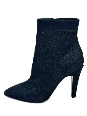 CHANEL 17B Fantasy Glitter Fabric Ankle Bootie Boots Heels Shoes